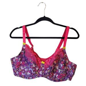 1st & Curve Purple & Pink Floral Lace Bra Women's Size 42D